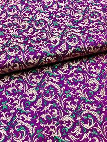 1 pieza de tela de brocado jacquard floral púrpura ornamentada, textil tejido con fondo púrpura y flores de volutas doradas-verdes, material duradero y lujoso para vestimenta, vestidos de noche, tapicería, cortinas, fundas de cojín, decoración del hogar clásica y opulenta - 1 - Ver 13