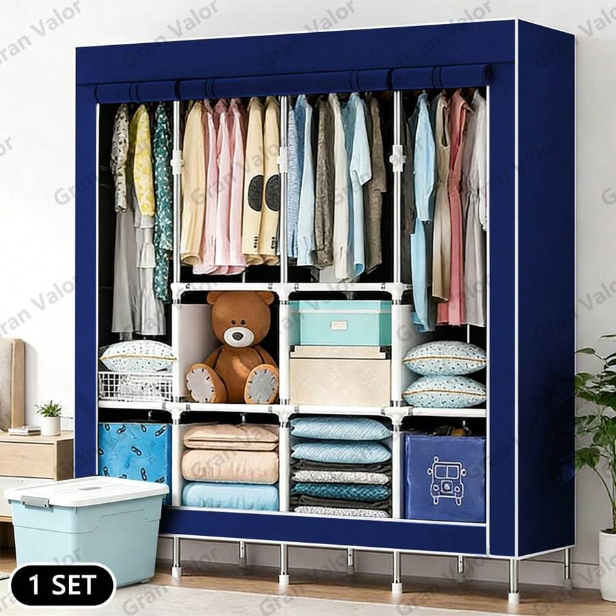 LÈRFM [MXBTG+]170*170 Assembled Closet Wardrobe Rack Bedroom Storage - 藍色 - 查看 1