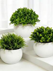 3pcs/Set Artificial Potted Plants, Artificial Greenery Potted Plants, Artificial Mini Flower Pots, Artificial Lawn Potted Plants, Home Decor Accessories, Decorative Items, Small Artificial Plants, Home Decor, Wedding Decoration Artificial Flowers, Artificial Flowers - Multicolor - View 2