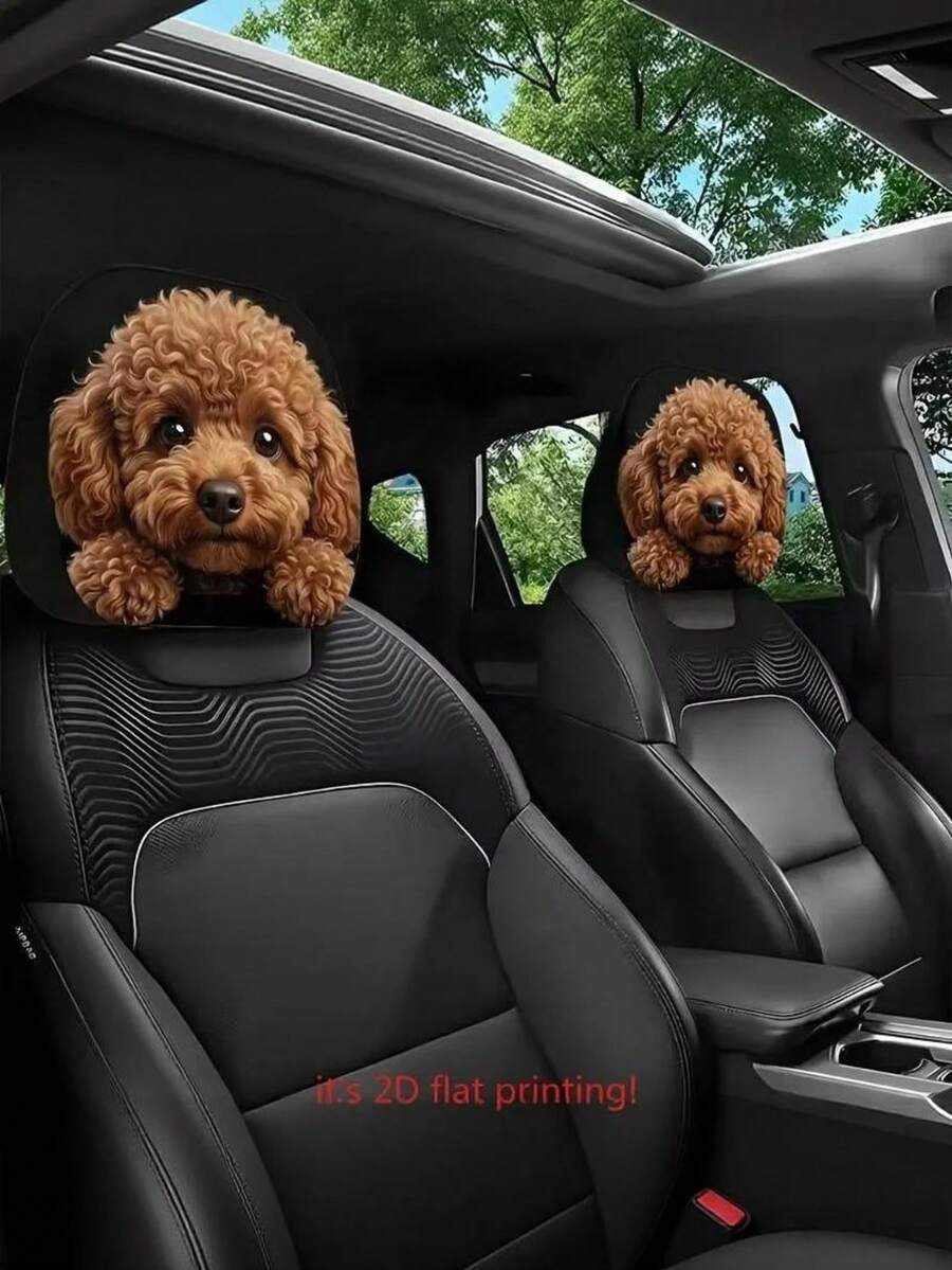 2 buah Sarung Sandaran Kepala Mobil Motif Poodle Raksasa yang Lucu, Tanpa Isian, Mudah Dipasang dan Dibersihkan, Cocok untuk Perjalanan, Perjalanan Harian, dan Penggunaan Mobil Liburan, Sepanjang Musim - A - View 1