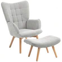 Wingback Armchair With Footrest, Lounge Chair, Padded Armchair With Corduroy Look, Lounge Chair, Armchair With Armrests And Wooden Legs, TV Armchair For Living Room, Grey - Grey - View 1