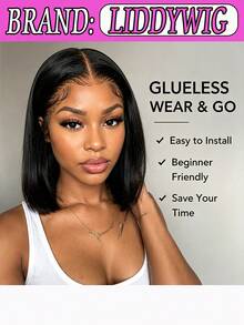 100% Human Hair Bob Wigs 13x4 HD Lace Front Wigs Straight Brazilian Natural Color Human Hair Lace Frontal Wigs For Women Breathable ,Adjustable Band ,Large Lace Area Wig Cap 200% Density Transparent Lace Frontal Wig For Party, Cosplay, Daily Use - 自然色彩 - 查看 3
