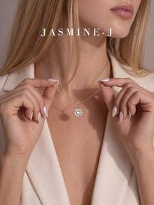 1 pieza Collar con colgante de margarita de diamantes de plata de ley S925, Collar de plata de ley, Chapado en oro de 14K, Collar de oro, Collar para mujer, Incrustado con diamantes amarillos, Collar de flor, Diseño único, Elegante versátil de alta gama, Adecuado para el uso diario y reuniones de mujeres - Multicolor - Ver 11