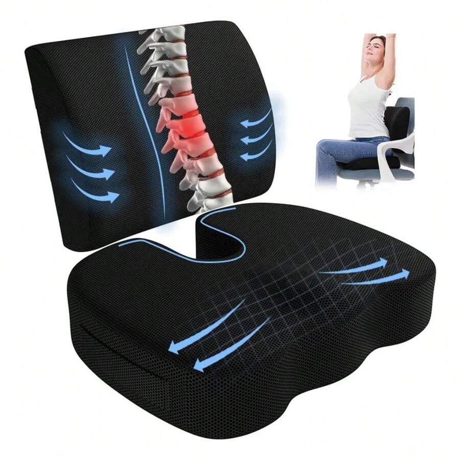 Car Neck & Lumbar Pillow - Black Mesh - View 1