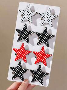 6pcs Girls Multicolor Polka Dot & Star Hair Clips/Cute Sweet Hair Accessories Top Clips Back Clips Side Clips Alligator Hair Clips For Daily Use - Multicolor - View 4