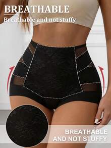 1 buah Celana Dalam Wanita Pinggang Tinggi Pengontrol Perut, Celana Dalam Segitiga Tanpa Jahitan Bahan Sutra Es dengan Pinggang Silang Jala, Membentuk dan Mengangkat Bokong - Hitam - View 4