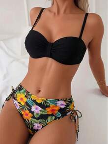 Set bikini da donna con stampa geometrica colorata, vita alta, spalline sottili, laccio posteriore, costumi da bagno casual per vacanze al mare - 3 di colori diversi - Visualizzare 8
