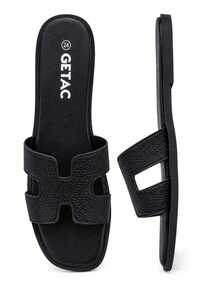 GETAC Sandalia Chancla Mujer Suela Plana Punta Abierta Casuales Liso Vintage Elegante Vacación Playa Básico Casual EVA Abertura SANDALIA MUJER Playa Boda Fiesta Casa calor verano boda playa - Negro - Ver 5