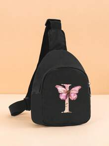 1PC Pink Butterfly A-Z Initial Toddler Comfortable Chest Bag, Suitable For Toddler Daily Outings Mini Small Bag, Outdoor Play Crossbody Waist Bag - Black - View 22