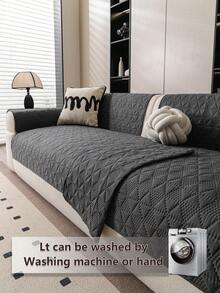 1pc Ultrasonic Diamond Embossed Sofa Seat Cushion Cover, Lightweight Breathable Easy Clean Scratch-Resistant Sofa Protector, Non-Slip Dotted Rubber Backing, Machine Washable All-Season Pet-Friendly Furniture Pad, Suitable For 1/2/3 Seater Sofa Universal Sofa Cover - Dark Grey - View 7