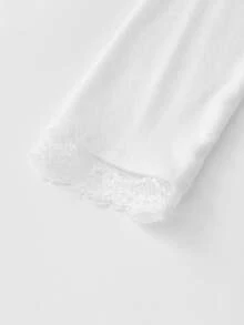 Korean Style Long Sleeve T-Shirt Women Slimming Lace Patchwork Inner Layer Base Layer Casual - White - View 4