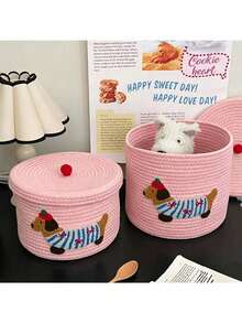 Ember Penyimpanan Anti Debu Kapasitas Besar Berbahan Katun dengan Tutup, Keranjang Organizer Rumah Tangga Desain Anak Anjing Lucu Kartun, Ember Penyimpanan Anti Debu Kapasitas Besar dengan Tutup, Dapat Menyimpan Berbagai Barang, Mainan, Makanan Ringan, Keranjang Penyimpanan Rak, Tersedia dalam Ukuran Kecil dan Besar - Berwarna merah muda - View 6