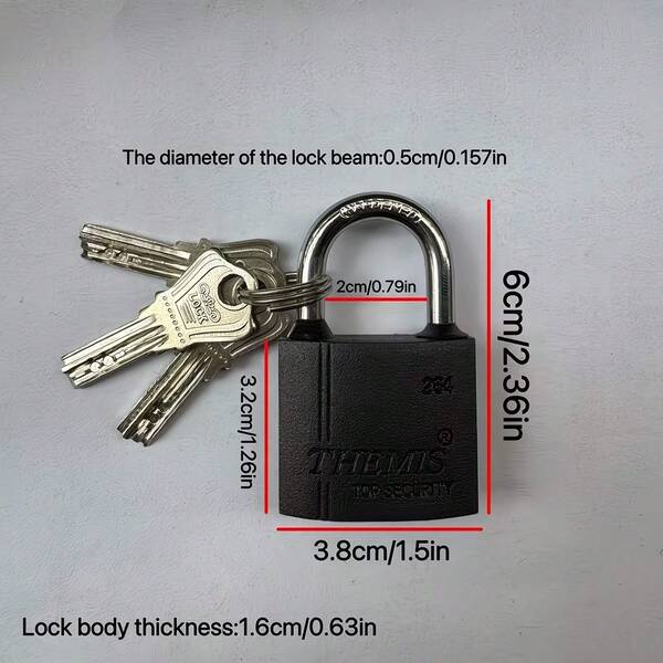 1pc Heavy Duty Metal Padlock With 3 Keys - Indoor/Outdoor Universal Weatherproof Security Lock | Rust-Proof Copper Core - Dust Cover Steel Chain - Suitable For Main Gate/Shed/Storage Unit/Iron Cage And Other Single Lock Set
