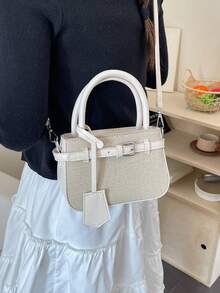 Dedoo Casual Color Block Texture Versatile Commuter Vintage Small Handbag With Metal Buckle Closure For Women - Beige - View 8