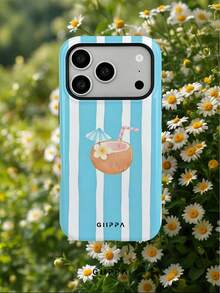 GIIPPA 1件天藍色條紋背景搭配椰子圖案設計手機殼，適用於Phone 17 Pro Max，相容Phone 16 Pro Max、15 Pro Max、14 Pro Max，韓系高端時尚趣味手機殼，相容11/12/13/14/15/16 Pro Max Plus，優雅設計男女皆宜，聖誕節、情人節、復活節、婚禮季與生日送女友的完美禮物！ - 天藍 - 查看 9