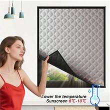 1pc Easy Detachable Hook & Loop Self-Adhesive Padded Window Door Curtain, Summer Heat Insulation UV Protection Blackout Sunshade For Bedroom Living Room, Winter Warmth Soundproof Thermal Curtain, Multiple Sizes Available - Silver Thermal Curtain - View 10