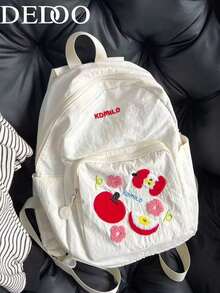 Dedoo This Fresh Apple Embroidered Backpack Is A Multi-Functional Small Bag, Perfect For Students, Commuting And Casual Outings. The Spacious Main Compartment Can Easily Hold Laptops, Textbooks, Stationery And Daily Essentials. Whether Used As A School Bag, A Lightweight Commuter Bag, Or A Casual Accessory For Outings Or Shopping, This Bag Is A Perfect Choice. Pendant Not Included - Multicolor - View 4