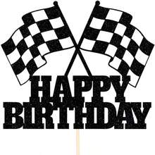 Universal 1pc Shiny Racing Cake Decoration Card With Checkered Flag, Racing Themed Birthday Party Decoration Supplies - Multicolor - View 1