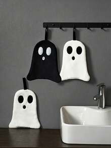 1pc Ghost Hand Shaped Towel, Cute Halloween Bathroom Decor, Soft Absorbent Coral Fleece Towel, Suitable For Home, Kitchen, Tea Towel, Halloween Gift, Autumn/Winter Bathroom Decoration - Multicolor - View 6