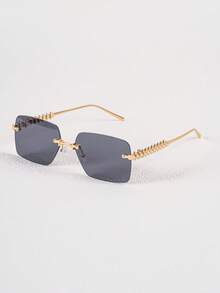 1 Pair Women's Metal Rimless Square Fashion Glasses, Fashion Sun Protection Glasses With Chain Temple, Premium Casual Rimless Cut Edge Fashion Glasses - Multicolor - View 5