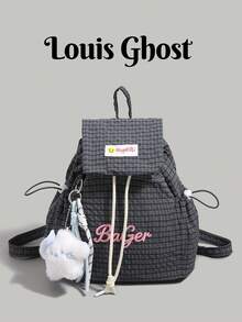 [Plaid Drawstring Backpack | Sweet & Cool Girl's Versatile Essential!]Drawstring Flap Design, Easy Opening And Closing, Ample Interior Space To Fit Your Water Bottle, Cosmetics And Snacks, Perfect For Commuting, School, Shopping, Traveling! No Pendant Included. - Multicolor - View 11