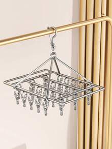 1Pc Foldable Rotating Clothes Drying Rack, Hanging Design For Balcony, Closet Storage Hanger, Ideal For Drying Socks, Underwear, Scarves And Towels, Must-Have For Balcony, Dorm, Indoor & Outdoor Use, Perfect Holiday & Christmas Gift - Silver - View 11