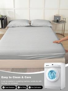 1pc Minimalist Striped Print Fitted Sheet, Soft Smooth Skin-Friendly Breathable Mattress Protector, Bedroom Bedding, Only Includes 1pc Fitted Sheet, Machine Washable Easy Care, All-Season Fitted Sheet, Suitable For Twin / Full / Queen / King Size Beds, Create A Cozy Comfortable Sleeping Space, Back To School Dorm Bedroom Essential Bedding - Multicolor - View 7