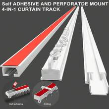 4-In-1 Adhesive + Drill-Free Curtain Track System - Ceiling/Wall Mount, Adjustable Length, Easy Installation For Bathrooms, Windows, Bathrooms, Room Dividers, Cabinets & More - Self-adhesive and Drillable Installation Upgrade Version - View 3