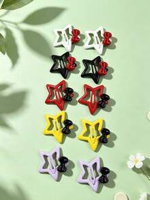 10pcs Five-Star Mini Bow Mixed Color BB Clips, Colorful Mini BB Clips Suitable For Kids Daily Wear, Back To School Season Gifts, Holiday Party Hair Accessories - Multicolor - View 2