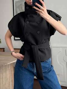 Jaket Kardigan Minimalis Kasual Elegan Wanita untuk Liburan Musim Panas Warna Hitam - Hitam - View 9