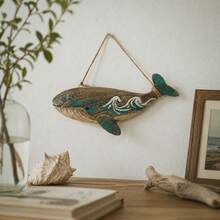 Wooden Whale Hanging Ornament Ocean Style Decor Small Fish String Creative Wall Hanging Home Curtain Living Room TV Wall Decoration - Multicolor - View 3