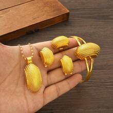 3pcs/4pcs Women's Golden Color Jewelry Set, African Party Jewelry, Pendant Necklace, Earrings, Ring, Bracelet, Bridal Wedding Gift - Yellow Gold - View 16