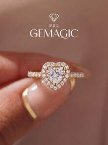 1pc Shiny December Birthstone Stackable Heart Zirconia 925 Sterling Silver Vintage Party Birthday Ring, Fashionable Jewelry, Birthday Gift For Her, Valentine's Day Gift - Gold - View 2