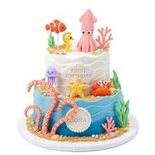 Underwater Cake Decorations, Ocean Cake Decorations, Octopus, Seahorse, Crab, Starfish, Suitable For Ocean Birthday Party, Baptism Party, These Underwater Cake Decorations Are Perfect For Underwater, Ocean Theme Or Mermaid Theme Birthday Party, Ocean Party, Gender Reveal And Tropical Theme Events. This Eye-Catching Display Will Be The Highlight Of Your Dessert Table, Creating Unforgettable Memories For Guests And The Birthday Person. - Multicolor - View 2