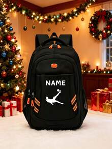 1pc Back To School Personalized Customized Large Capacity Backpack, Casual Minimalist Football Hook Silhouette Print, Zipper Closure Nylon Material, Adjustable Shoulder Straps, Hand-Carry, Suitable For Football Class, School, Commute, Shopping, Daily Outings. Birthday Gift. - Multicolor - View 7