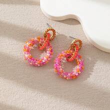 1 Pasang Anting Gantung Berlapis Manik-Manik Gaya Bohemian Vintage, Desain Lingkaran Berlapis Buatan Tangan dengan Aksen Manik-Manik Kecil, Cocok untuk Festival, Pesta, dan Pemakaian Sehari-hari, Perpaduan Sempurna antara Kerajinan Tangan, Pesona Retro, dan Gaya Modern, Buatan Tangan dengan Variasi Bentuk, Warna, dan Penempatan Pola - Red Violet - View 8