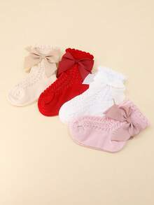 4 Pairs Girls Breathable Bow Princess Style Cute Baby Socks For Daily Use - Multicolor - View 9