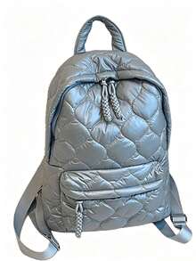 Mochila acolchada con diseño de corazón azul, mochila de nylon acolchado suave con cordón y cremallera, gran capacidad para estudiantes, viajes diarios - Azul - Ver 4