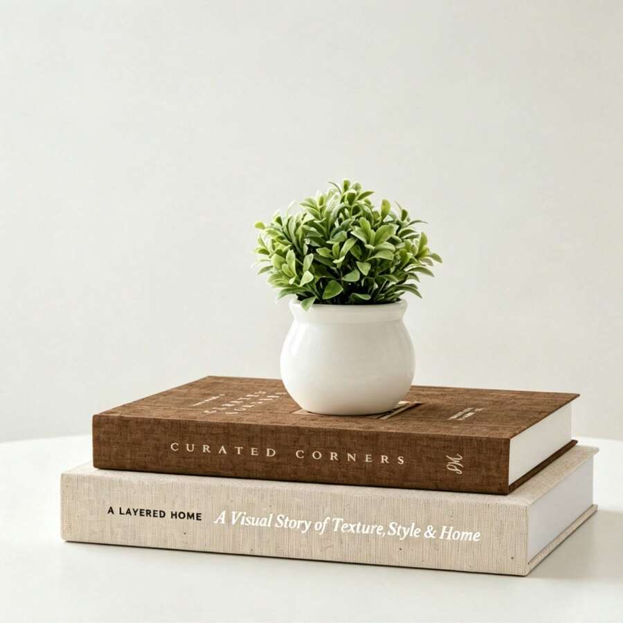 2pcs 2D Flat Printed Acrylic Faux Linen Decorative Books, Suitable For Bookshelf, Coffee Table, Storage Rack Decoration, Faux Book Box, Decorative Aesthetic Function, Minimalist Neutral Style Design, Compatible With Various Home Decor Styles - 222 - View 1