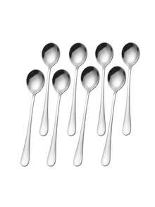 4pcs/8pcs Creative Stainless Steel Long Handle Spoons, Household Restaurant Stirring Spoons, Coffee Spoons, Korean Style Dessert Milk Tea Small Spoon - Silver - View 8