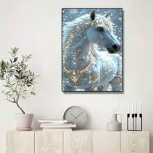 1PC DIY 5D Diamond Painting Kit White Horse Pattern - Round Full Diamond Art Mosaic Craft, Home Wall Decor, Frameless - No Frame - View 2