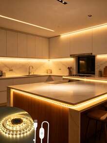 2835 LED 氛圍燈,USB 供電暖白色 LED 燈條,易於安裝,適用於客廳、臥室、櫥櫃、鏡子、天花板、廚房裝飾,可 DIY 裁剪創意使用,居家櫥櫃、梳妝台、電視背景 - 白色 - 查看 2