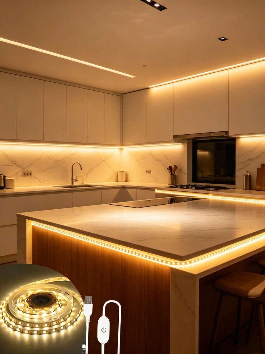 2835 LED 氛圍燈，USB 供電暖白色 LED 燈條，易於安裝，適用於客廳、臥室、櫥櫃、鏡子、天花板、廚房裝飾，可 DIY 裁剪創意使用，居家櫥櫃、梳妝台、電視背景