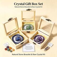 2PCS/Box Natural Raw Amethyst & Stones Collection Set, Healing Crystal Bracelet & Gemstone Ornament, Reiki Energy Health Yoga Craft, Wooden Gift Box - Raw Stone Bracelet Gift Set - View 6