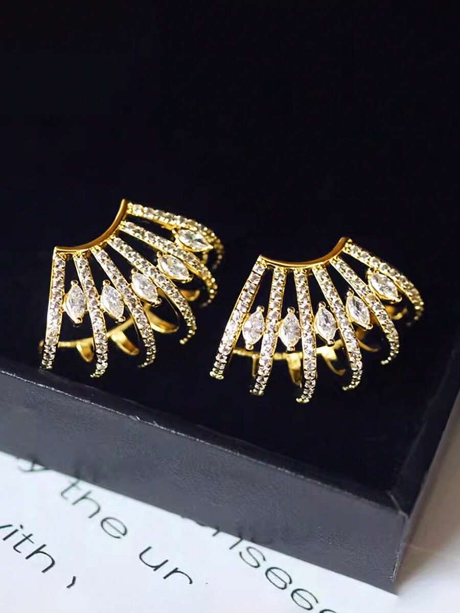1 Pair Elegant Cubic Zirconia Stud Earrings For Women Wedding Engagement Party Jewelry Valentine's Day Gift - 1# - View 1