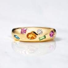 925 Sterling Silver Plated 18K Gold Unique Luxury Vintage Coin Style Colorful Zirconia Ring For Women - Colored  Ring - View 7