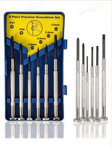 6pcs Mini Screwdriver Set, Glasses Repair Screwdriver, Precision Repair Tool Set, Includes 6 Different Sizes Of Flathead And Screwdrivers, Suitable For Watch, Jewelry, Computer, Phone Repair, Men's Tools - Yellow - View 1