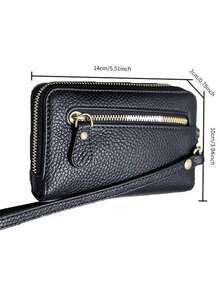 Lychee Texture PU Dual Zipper Coin Purse, Multi-Compartment Card Holder Key Pouch With Wrist Strap, Portable Storage Small Bag - Multicolor - View 4