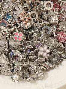 Random Silver Tone Rhinestone Enamel Bead Charms For Bracelet Making - Multicolor - View 2