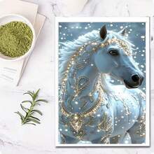 1PC DIY 5D Diamond Painting Kit White Horse Pattern - Round Full Diamond Art Mosaic Craft, Home Wall Decor, Frameless - No Frame - View 3
